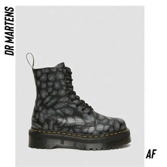 DR MARTENS JADAN PLATFORM BOOTS IN LEOPARD PRINT NWT NEW BLACK AND GREY