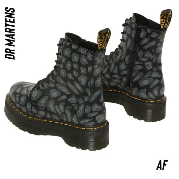 DR MARTENS JADAN PLATFORM BOOTS IN LEOPARD PRINT NWT NEW BLACK AND GREY
