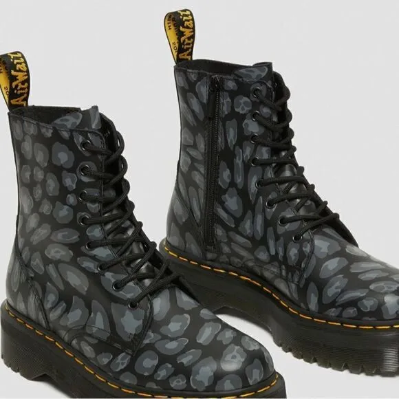 DR MARTENS JADAN PLATFORM BOOTS IN LEOPARD PRINT NWT NEW BLACK AND GREY