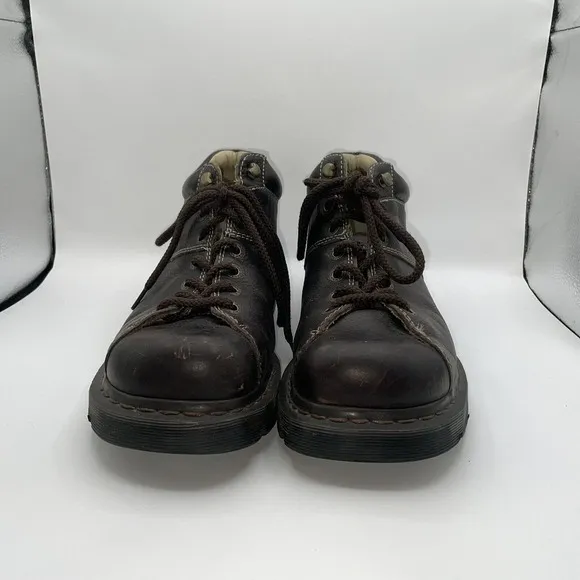 Dr. Martens Mens Sz 11 Brown Pebbled Leather 6 Eye Ankle Boots Y2K chunky sole