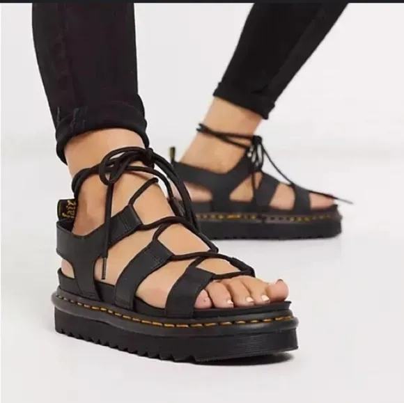 Dr. Martens Nartilla Leather Gladiator Sandals | Black | Size 5 | Great Conditio