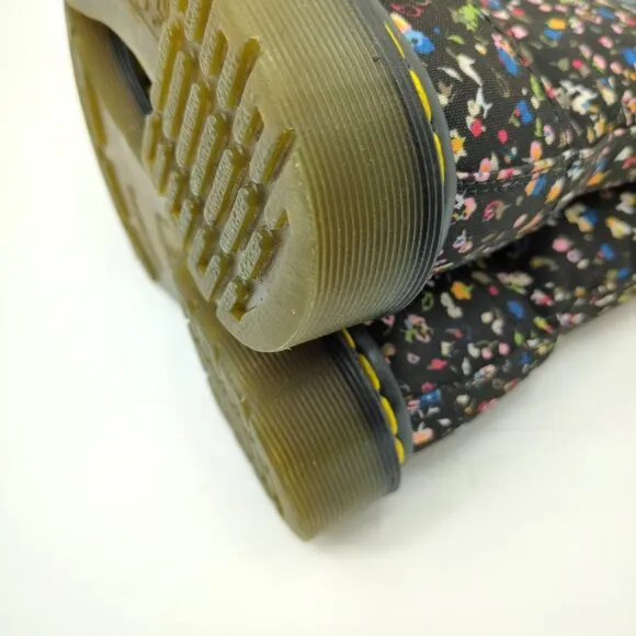 Dr. Martens Page Floral Fabric Black Combat Boots Women's 6 Chunky Platform