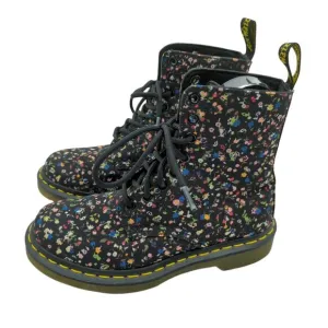 Dr. Martens Page Floral Fabric Black Combat Boots Women's 6 Chunky Platform