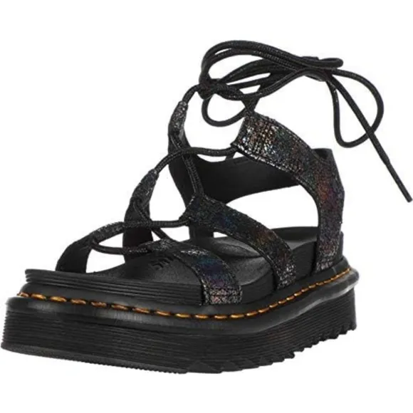 Dr. Martens The Nartilla II Iridescent Crackle Lace up Leather Sandal Size 10
