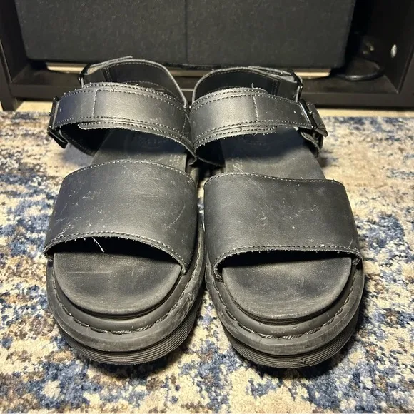 Dr. Martens Voss Soft Wair Black Leather Strap Platform Sandals Size 10