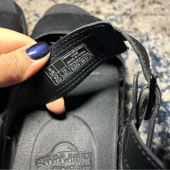 Dr. Martens Voss Soft Wair Black Leather Strap Platform Sandals Size 10