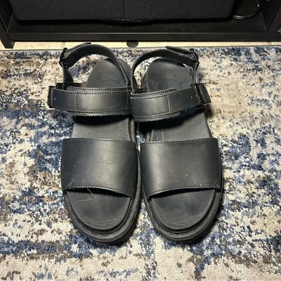 Dr. Martens Voss Soft Wair Black Leather Strap Platform Sandals Size 10
