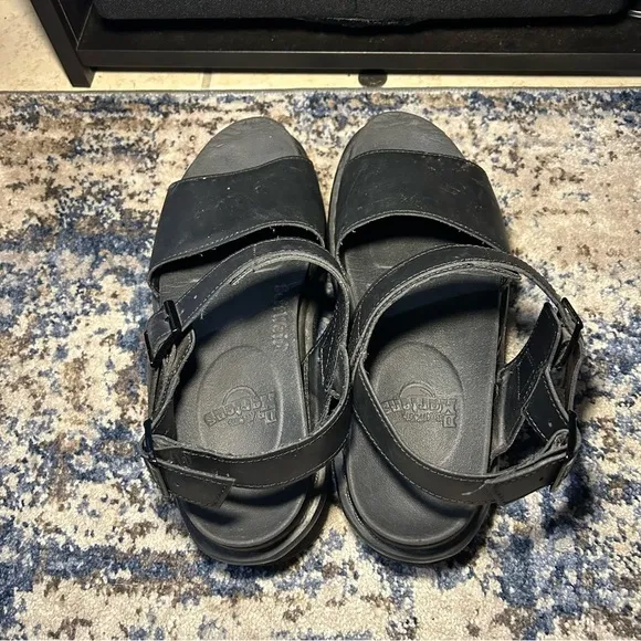 Dr. Martens Voss Soft Wair Black Leather Strap Platform Sandals Size 10