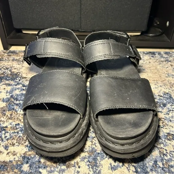 Dr. Martens Voss Soft Wair Black Leather Strap Platform Sandals Size 10