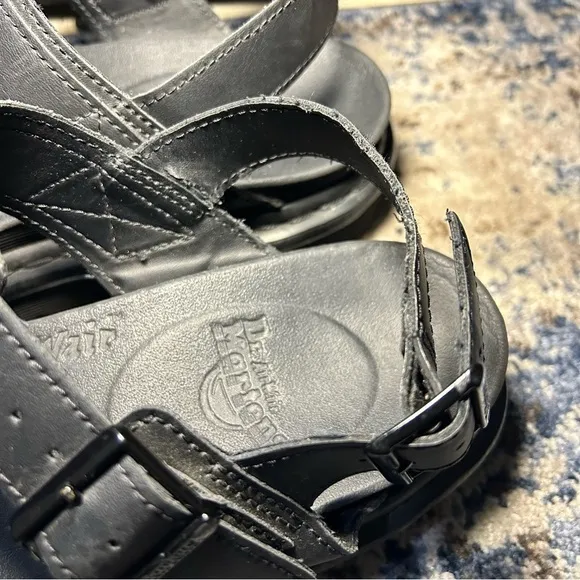 Dr. Martens Voss Soft Wair Black Leather Strap Platform Sandals Size 10