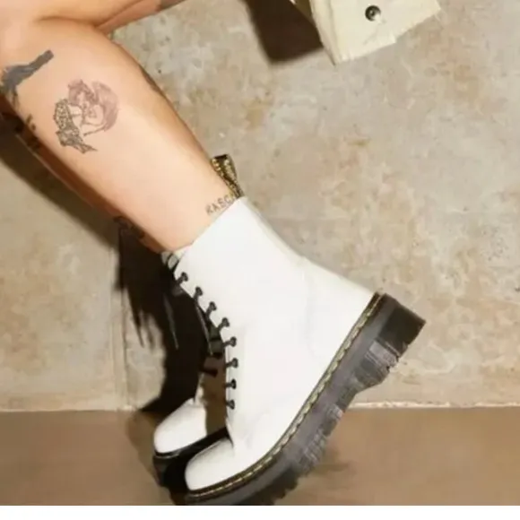 Dr. Martens White Combat Boots with Chunky Platform