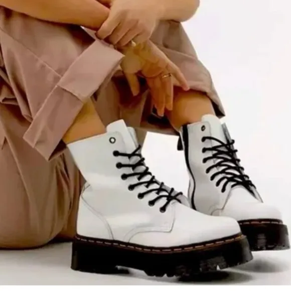 Dr. Martens White Combat Boots with Chunky Platform