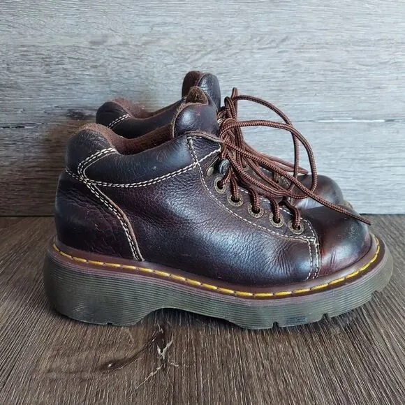 Dr. Martens 8542 Women Sz 6 UK‎ 4 Chunky Brown Leather Ankle Boot Y2K Combat