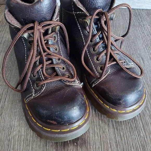 Dr. Martens 8542 Women Sz 6 UK‎ 4 Chunky Brown Leather Ankle Boot Y2K Combat