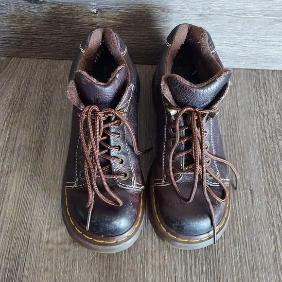 Dr. Martens 8542 Women Sz 6 UK‎ 4 Chunky Brown Leather Ankle Boot Y2K Combat