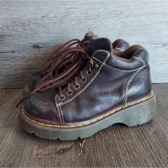 Dr. Martens 8542 Women Sz 6 UK‎ 4 Chunky Brown Leather Ankle Boot Y2K Combat