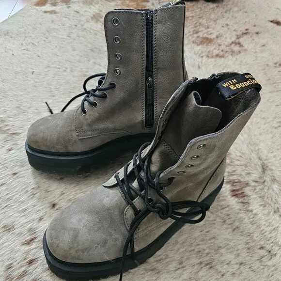 Dr. Martens Jadon Nickel Gray Platform Zip Nubuck Boots Women's Size 8 NEW