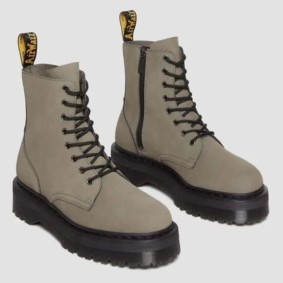Dr. Martens Jadon Nickel Gray Platform Zip Nubuck Boots Women's Size 8 NEW