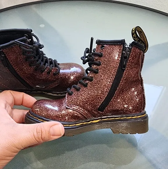 Dr. Martins 1460 Glitter Zip Lace Maroon Boots Toddler Sz 7