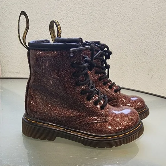 Dr. Martins 1460 Glitter Zip Lace Maroon Boots Toddler Sz 7
