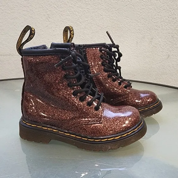 Dr. Martins 1460 Glitter Zip Lace Maroon Boots Toddler Sz 7