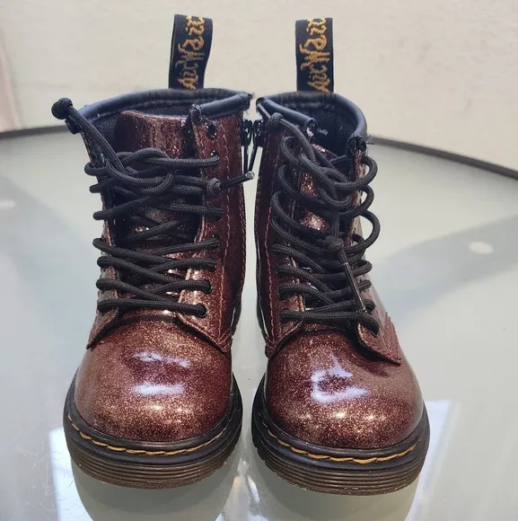 Dr. Martins 1460 Glitter Zip Lace Maroon Boots Toddler Sz 7