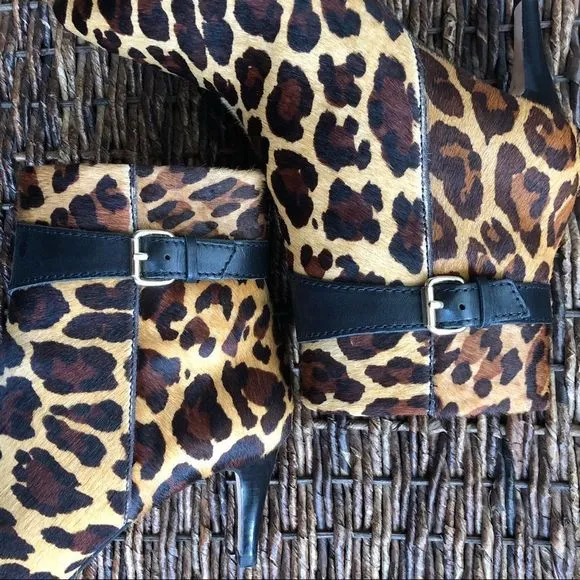 DVF Vacchetta Leopard Heeled Calf Hair Ankle Boots
