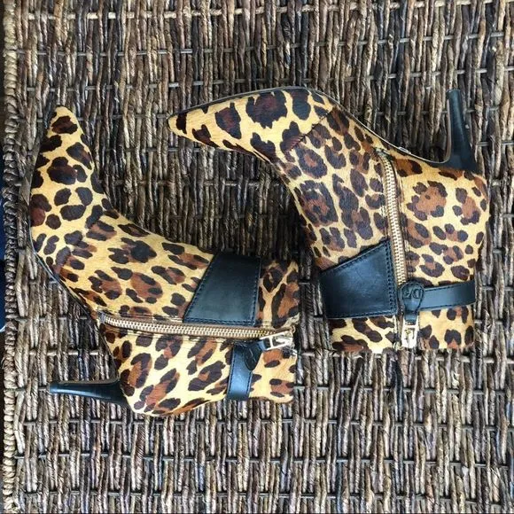 DVF Vacchetta Leopard Heeled Calf Hair Ankle Boots