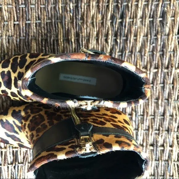 DVF Vacchetta Leopard Heeled Calf Hair Ankle Boots