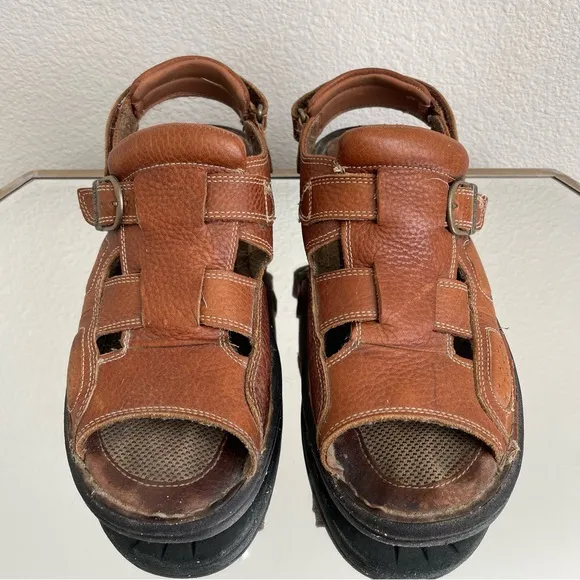 EARTH SHOE Vintage 90s Mens Brown Leather Doc Marten Vibes Fisherman Sandals