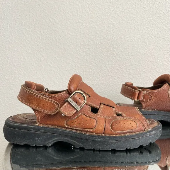 EARTH SHOE Vintage 90s Mens Brown Leather Doc Marten Vibes Fisherman Sandals