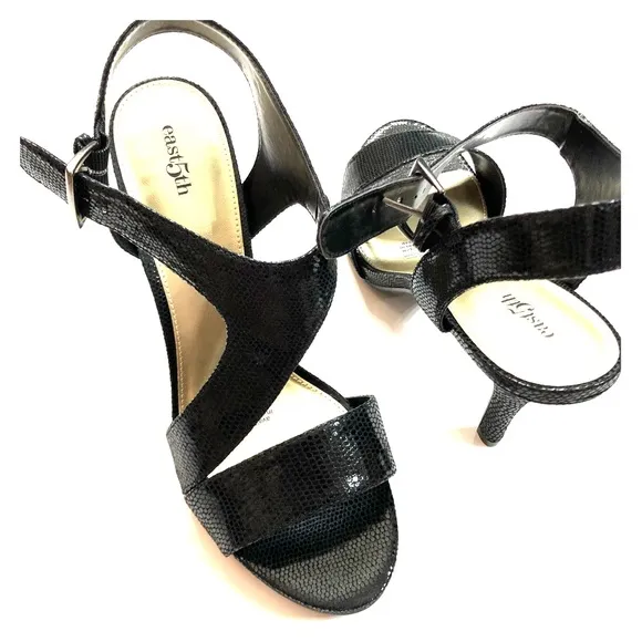 East 5th Jackie Womens Pumps Black Lizard 9 1/2 Open Toe Sandals NEW IN BOX