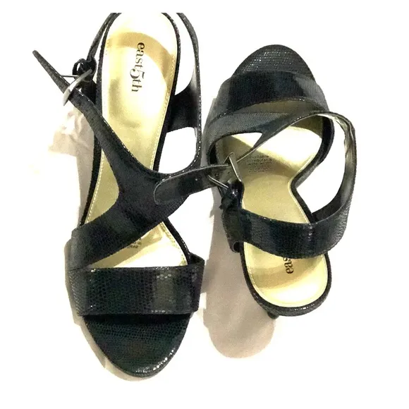 East 5th Jackie Womens Pumps Black Lizard 9 1/2 Open Toe Sandals NEW IN BOX