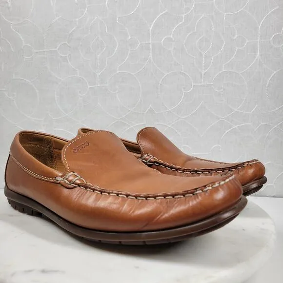 Ecco Classic Moc 2 Driving Loafer Mens 43 Tanned Brown Leather Moccasin Shoes