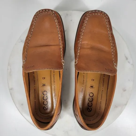 Ecco Classic Moc 2 Driving Loafer Mens 43 Tanned Brown Leather Moccasin Shoes