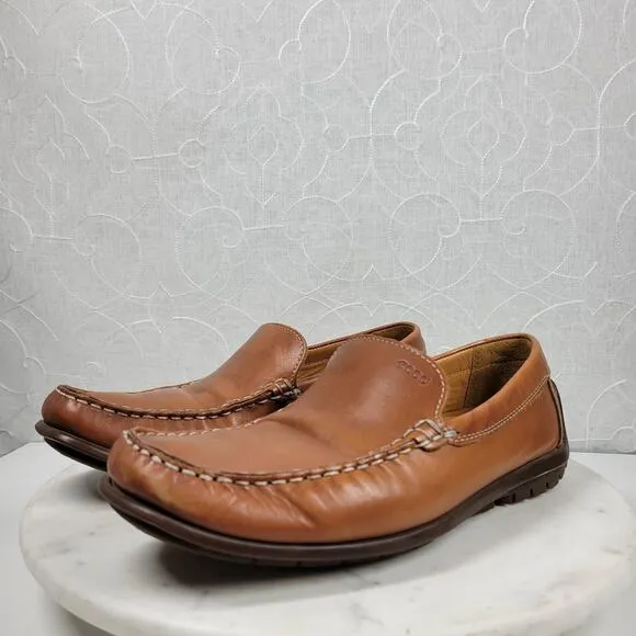 Ecco Classic Moc 2 Driving Loafer Mens 43 Tanned Brown Leather Moccasin Shoes