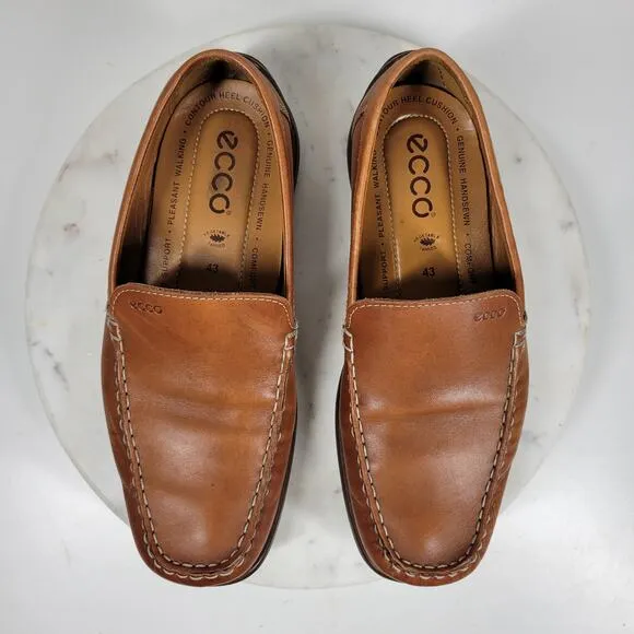 Ecco Classic Moc 2 Driving Loafer Mens 43 Tanned Brown Leather Moccasin Shoes