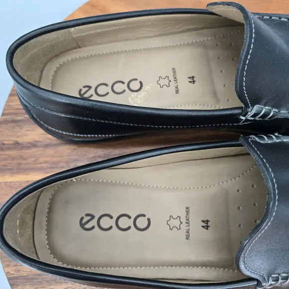 Ecco Classic Moc 2.0 Driving Shoes Men's 10 44 Black Leather Slip On Loafers