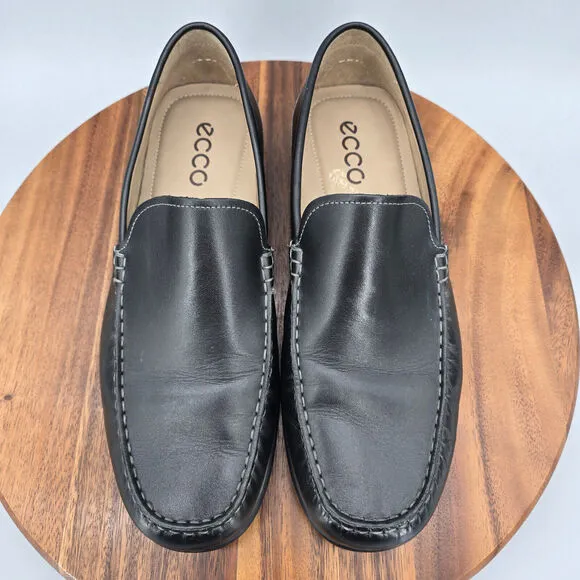 Ecco Classic Moc 2.0 Driving Shoes Men's 10 44 Black Leather Slip On Loafers