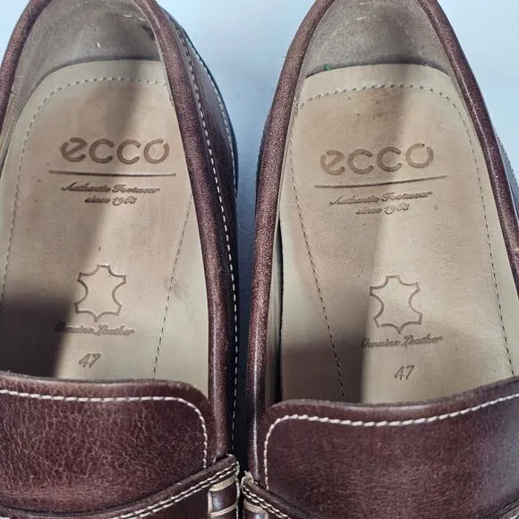 ECCO Driving Moccasin Penny Loafers Brown Leather Men's EU 47 / US 13-13.5
