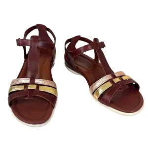 ECCO Flash Women’s Brown Leather T-Bar Sandals Adjustable Comfort Size 9-9.5
