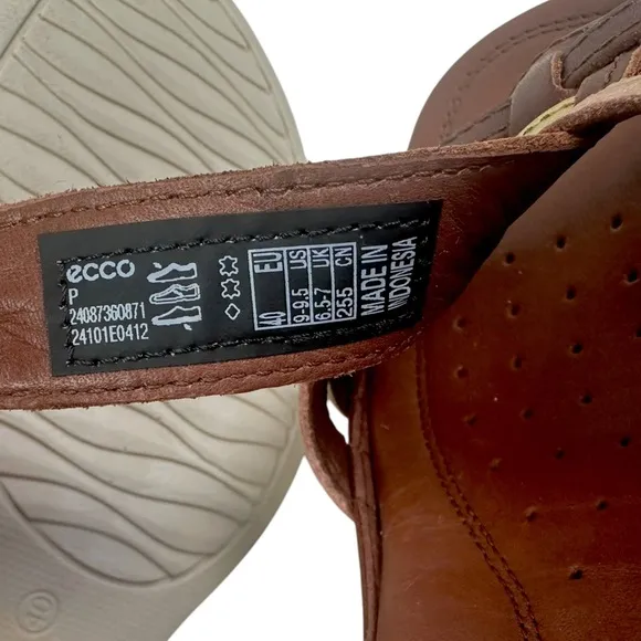 ECCO Flash Women’s Brown Leather T-Bar Sandals Adjustable Comfort Size 9-9.5