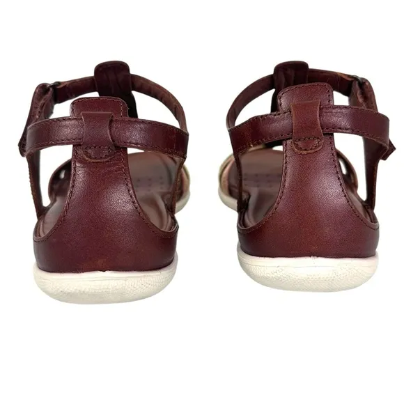 ECCO Flash Women’s Brown Leather T-Bar Sandals Adjustable Comfort Size 9-9.5