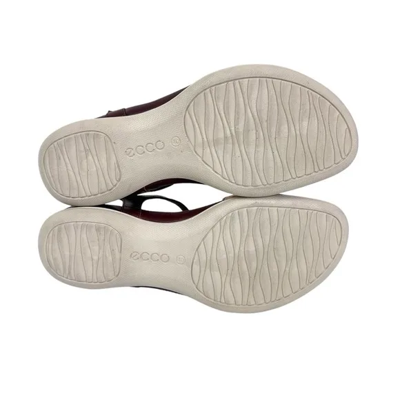 ECCO Flash Women’s Brown Leather T-Bar Sandals Adjustable Comfort Size 9-9.5