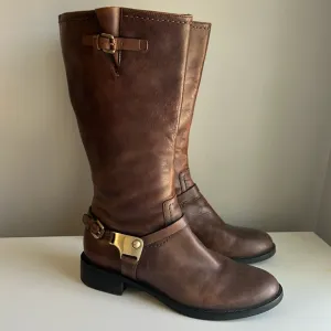 ECCO Hobart Harness Equestrian Brown Leather Mid Calf Boots Sz 39(US 8-8…