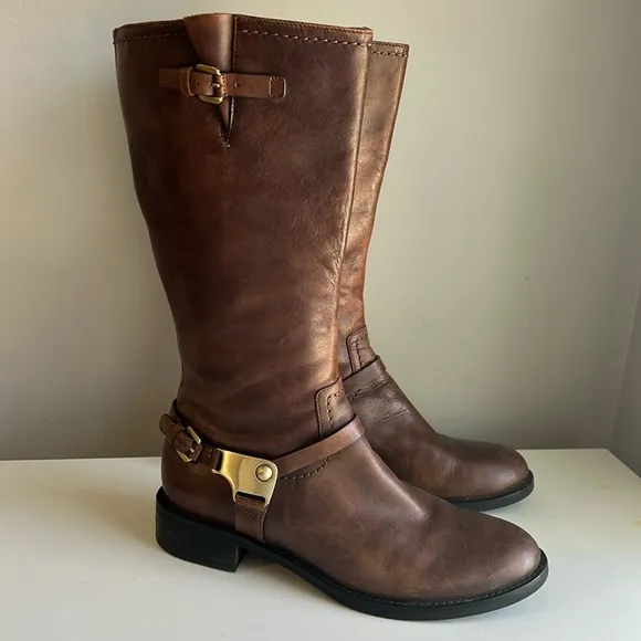 ECCO Hobart Harness Equestrian Brown Leather Mid Calf Boots Sz 39(US 8-8…