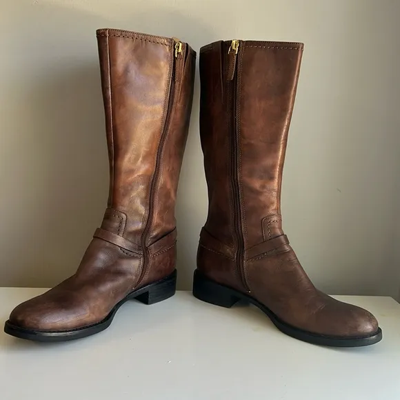 ECCO Hobart Harness Equestrian Brown Leather Mid Calf Boots Sz 39(US 8-8…