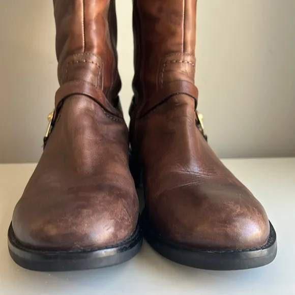 ECCO Hobart Harness Equestrian Brown Leather Mid Calf Boots Sz 39(US 8-8…