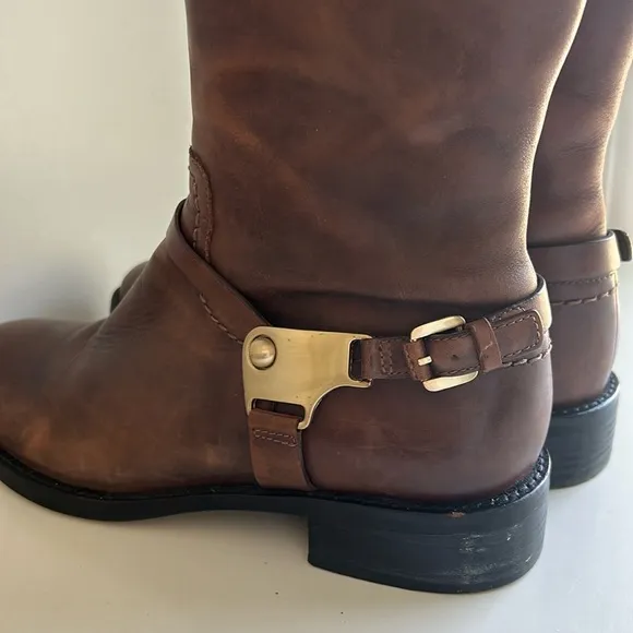 ECCO Hobart Harness Equestrian Brown Leather Mid Calf Boots Sz 39(US 8-8…