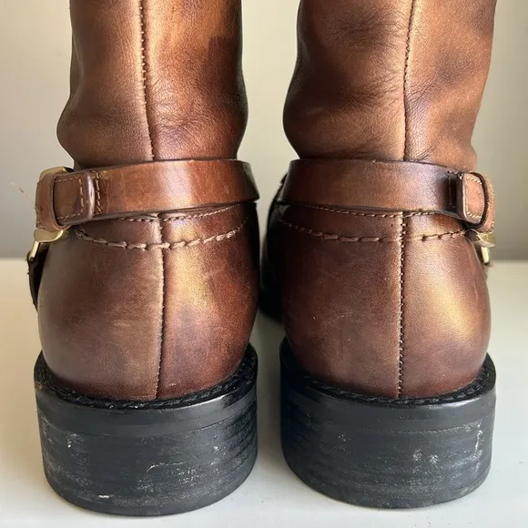 ECCO Hobart Harness Equestrian Brown Leather Mid Calf Boots Sz 39(US 8-8…